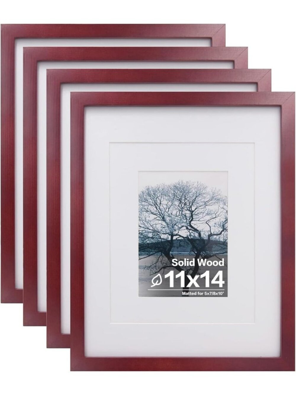 Set of 4 Solid Wood Picture Frames 11x14, 8x10, 5x7 - Tabletop & Wall Mount